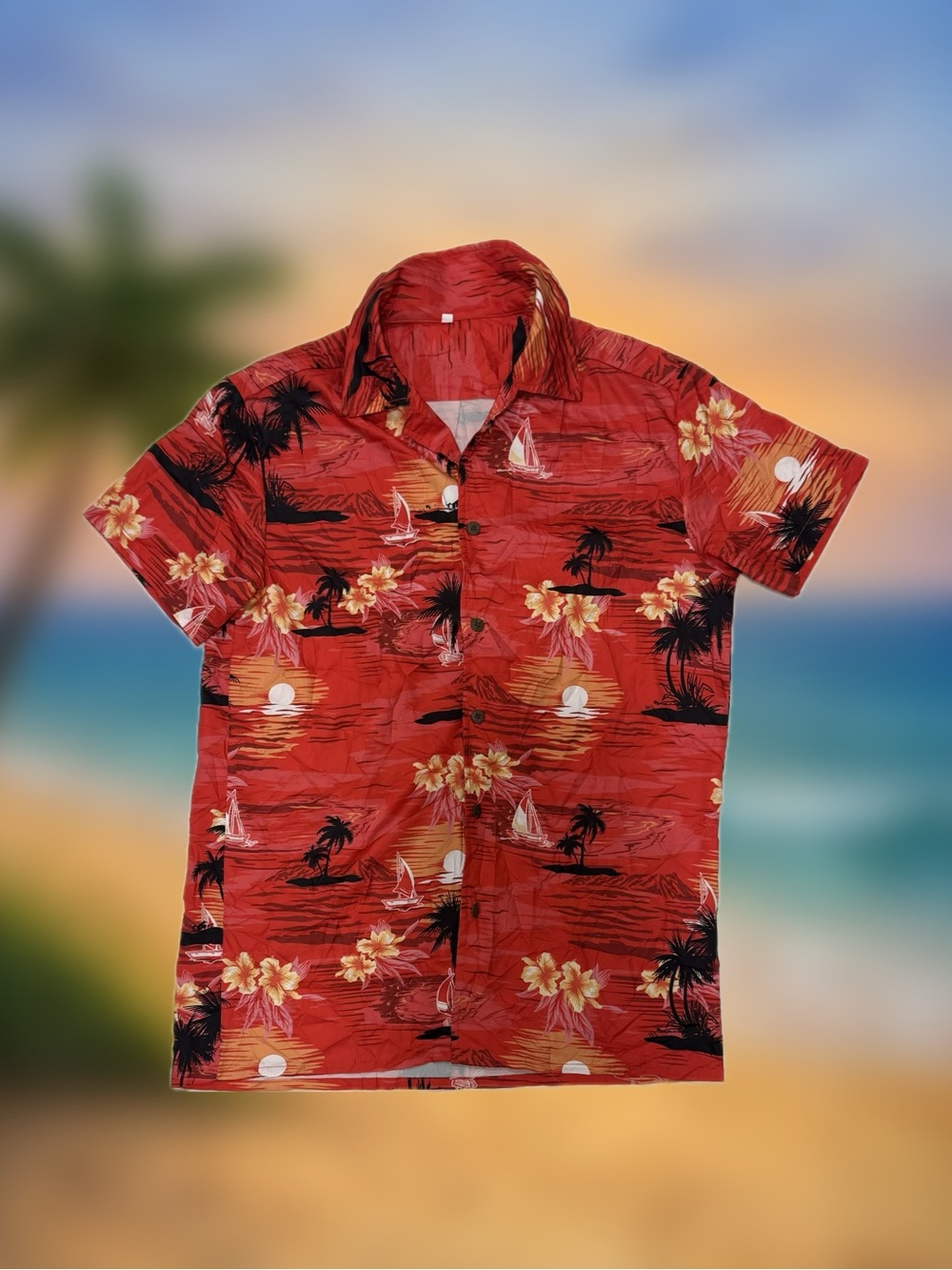 Red Tropical Hawaiian Floral Button-Up Men’s Size Small Shirt Short Sleeve